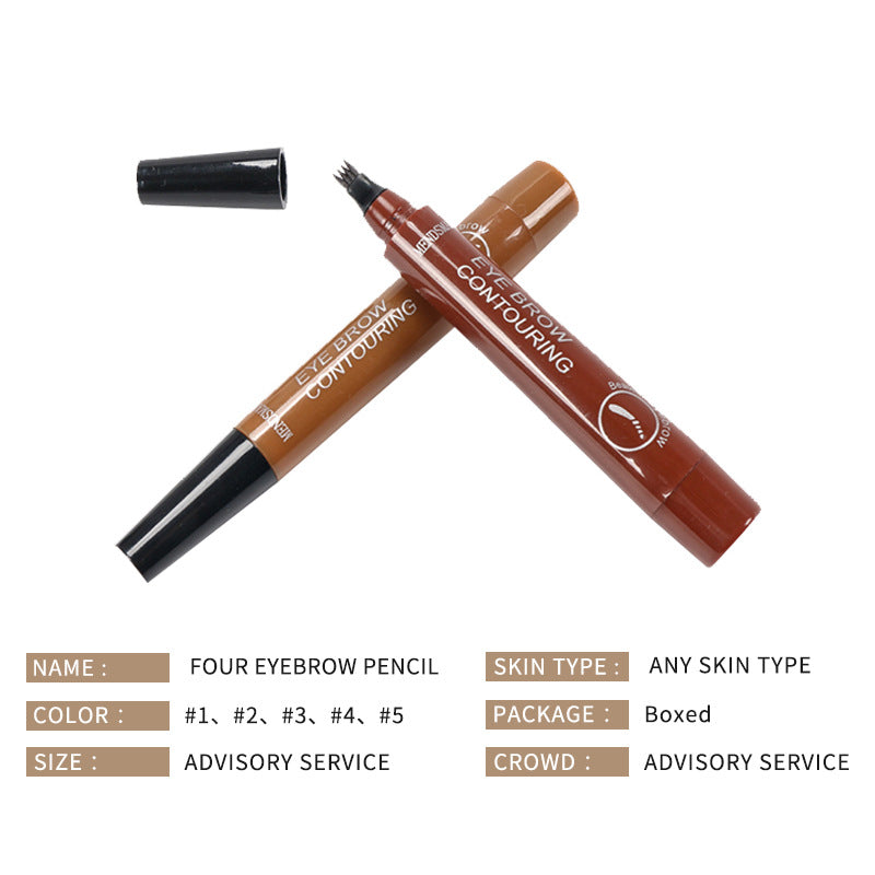 Student Makeup One-word Eyebrow Pencil Spot Four-head Eyebrow Pencil Waterproof And Easy To Color Bifurcated Eyebrow Pencil Wholesale