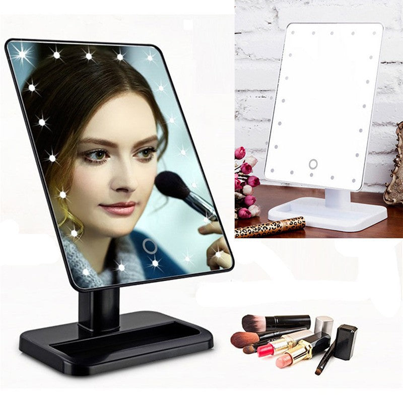 LED Makeup Mirror Desktop Princess Mirror Large Touch Screen Bedroom Table Lamp Portable Desktop Dressing Mirror