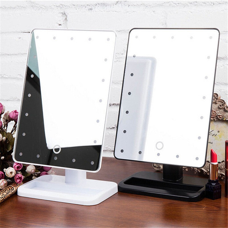 LED Makeup Mirror Desktop Princess Mirror Large Touch Screen Bedroom Table Lamp Portable Desktop Dressing Mirror