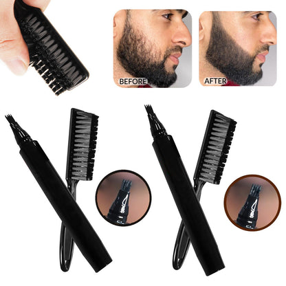 Cross-border New Men's Beard Pen With Brush Quad Head Beard Pen Beard Filling Pen Stroke Pen Plus Beard Brush
