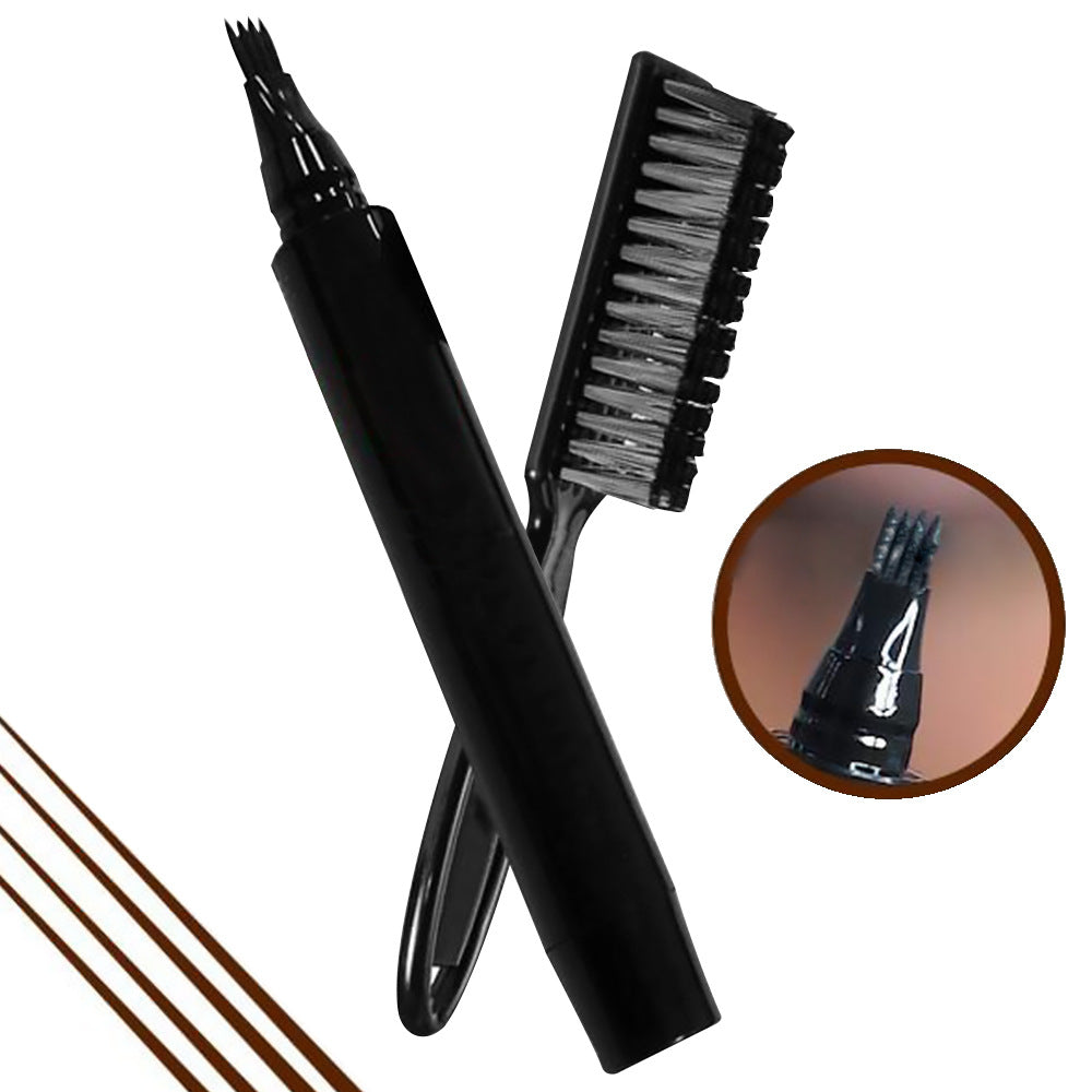 Cross-border New Men's Beard Pen With Brush Quad Head Beard Pen Beard Filling Pen Stroke Pen Plus Beard Brush