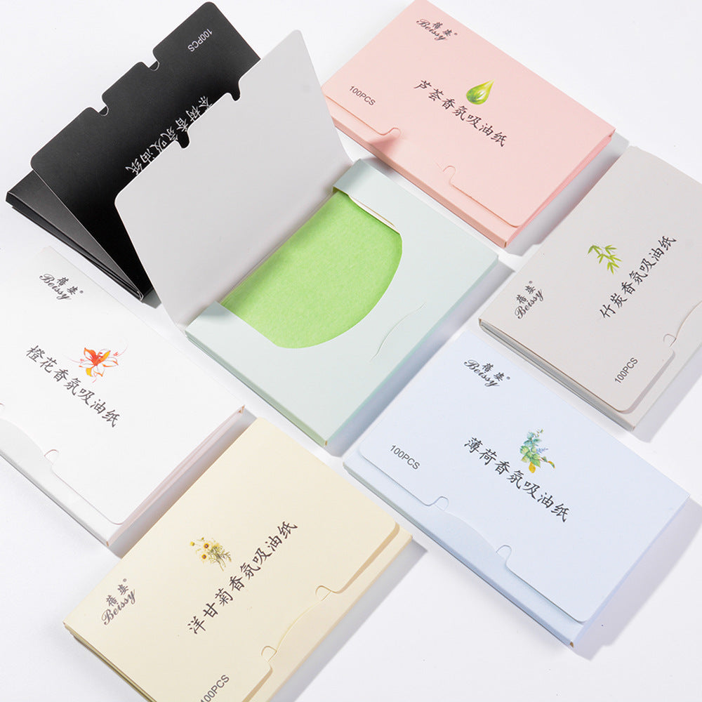 100 Pieces Facial Oil-absorbing Paper Convenient Extraction Fragrance Oil-absorbing Paper Facial Refreshing Oil-removing Makeup Tools