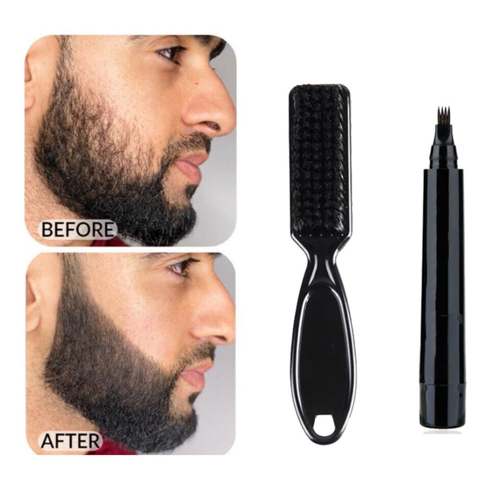 Cross-border New Men's Beard Pen With Brush Quad Head Beard Pen Beard Filling Pen Stroke Pen Plus Beard Brush