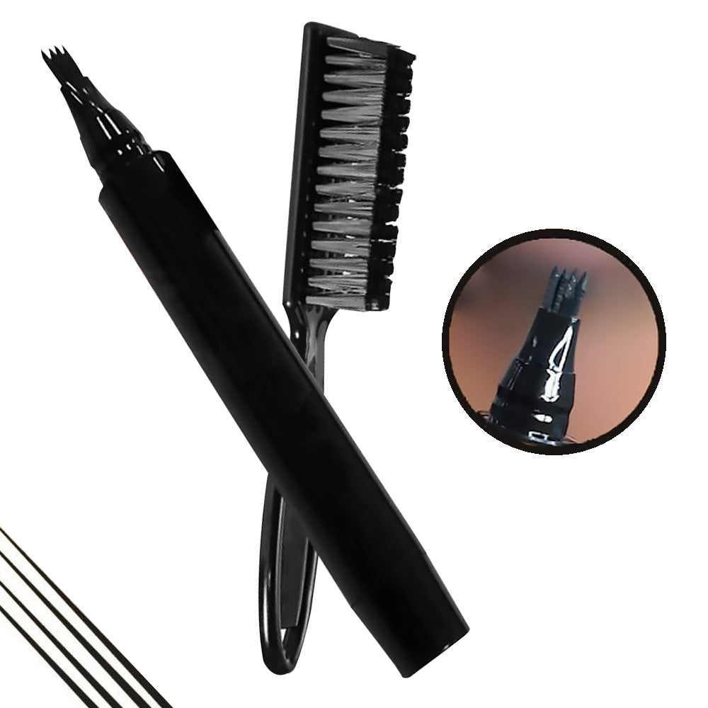 Cross-border New Men's Beard Pen With Brush Quad Head Beard Pen Beard Filling Pen Stroke Pen Plus Beard Brush